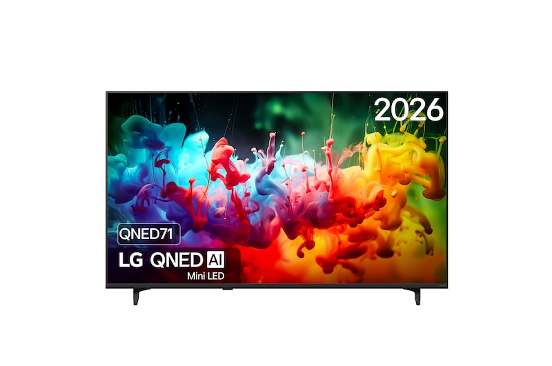 Vooraanzicht van 55 inch LG QNED AI QNED71 Mini LED 4K Smart TV 2026 55QNED71B6B